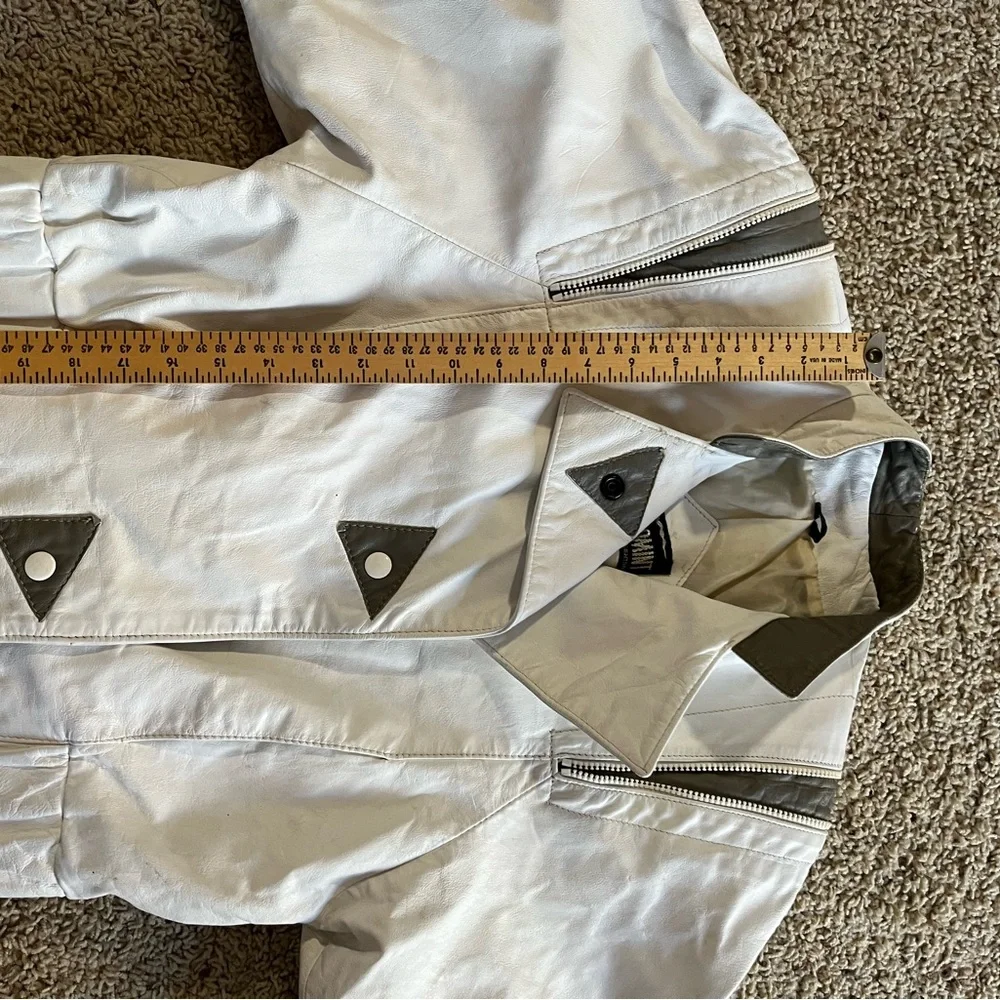 Vintage 80s Comint Argentinian White  and Gray Genuine Leather Jacket - Picture 9 of 16
